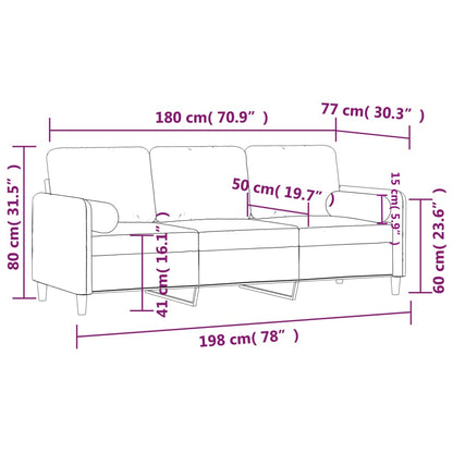 Canapé 3 places avec oreillers gris clair 180 cm velours