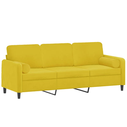 Canapé 3 places avec oreillers décoratifs jaune 180 cm velours