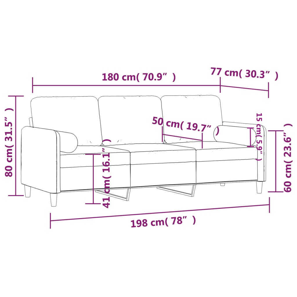 Canapé 3 places avec oreillers décoratifs jaune 180 cm velours