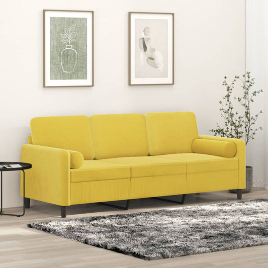 Canapé 3 places avec oreillers décoratifs jaune 180 cm velours