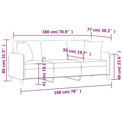 Canapé 3 places avec oreillers gris clair 180 cm tissu