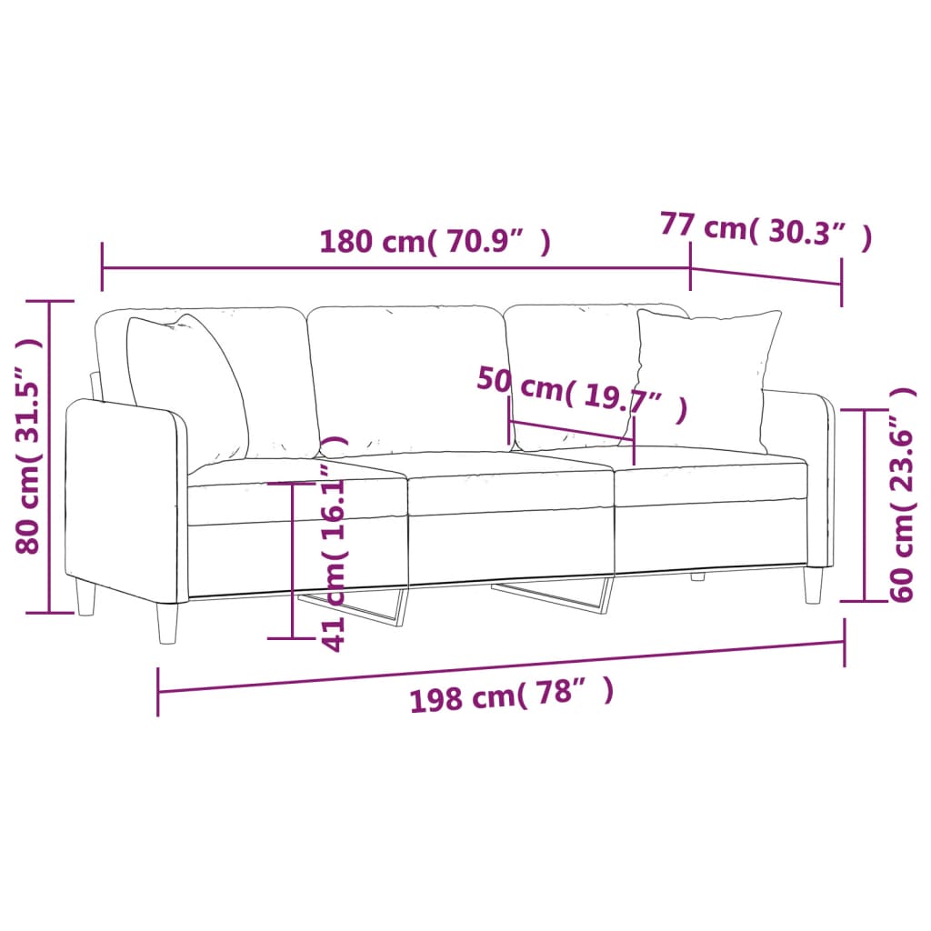 Canapé 3 places avec oreillers décoratifs noir 180 cm tissu