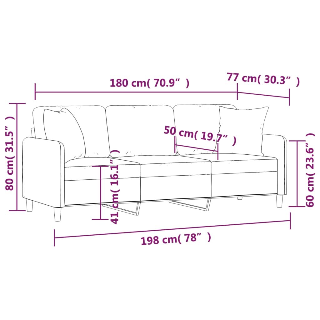 Canapé 3 places avec oreillers décoratifs bordeaux 180 cm tissu