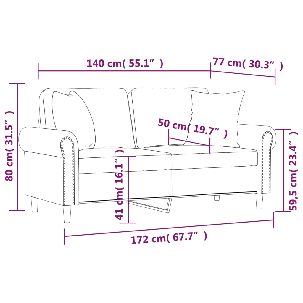 Canapé 2 places avec oreillers décoratifs noir 140cm similicuir