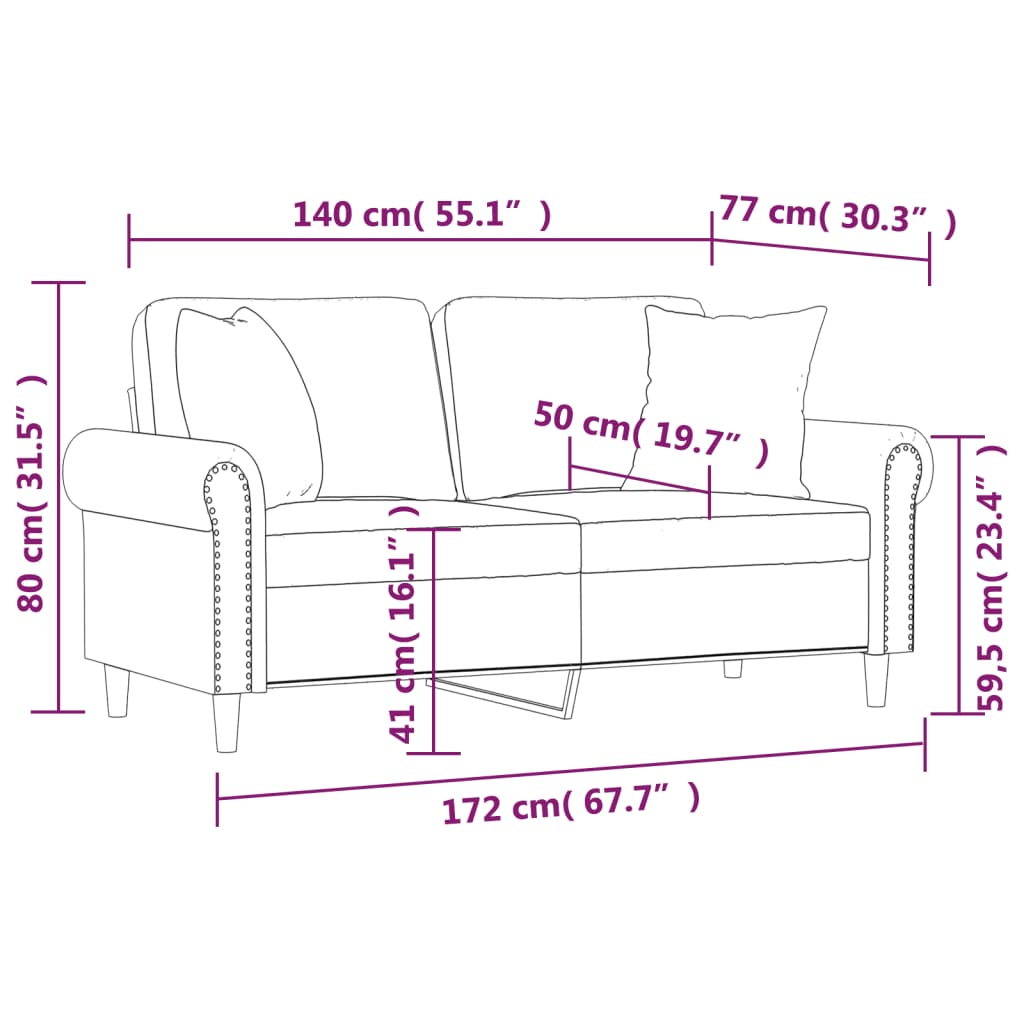 Canapé 2 places avec oreillers décoratifs gris 140cm similicuir