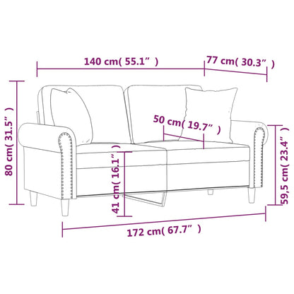 Canapé 2 places avec oreillers décoratifs gris 140cm similicuir