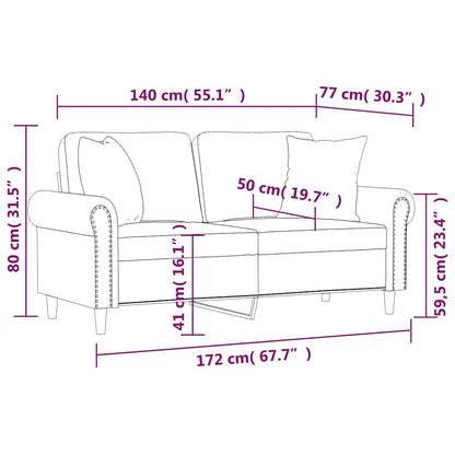 Canapé 2 places avec oreillers bordeaux 140 cm similicuir