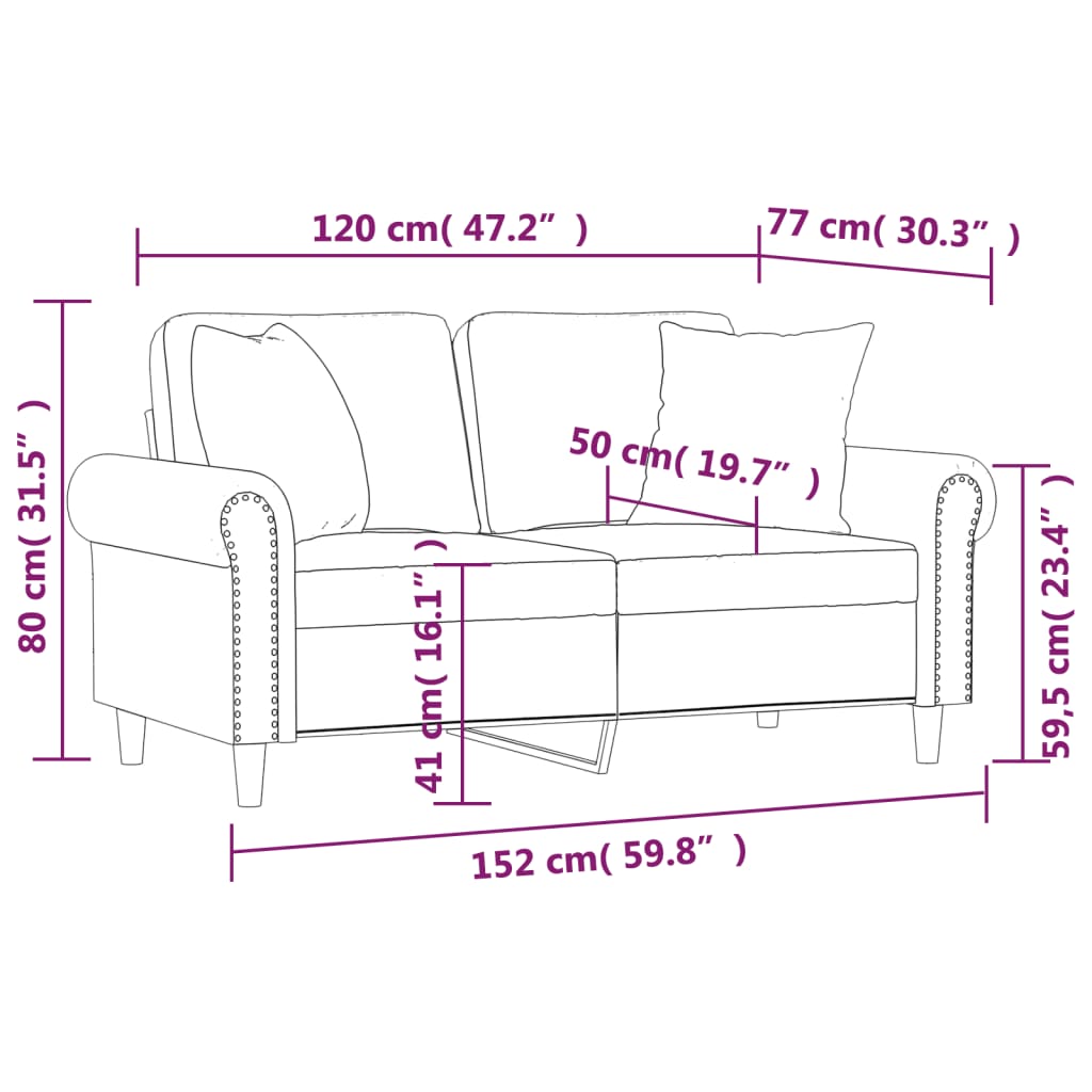 Canapé 2 places avec oreillers gris foncé 120 cm velours