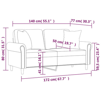 Canapé 2 places avec oreillers bordeaux 140 cm velours