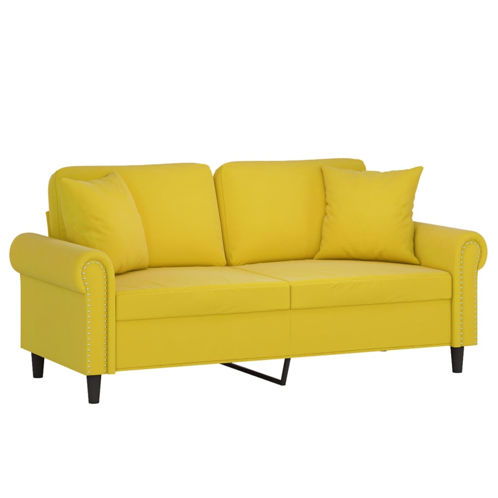 Canapé 2 places avec oreillers décoratifs jaune 140 cm velours