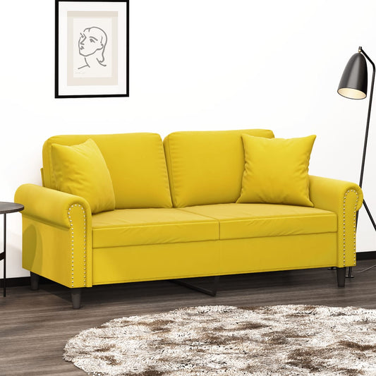 Canapé 2 places avec oreillers décoratifs jaune 140 cm velours