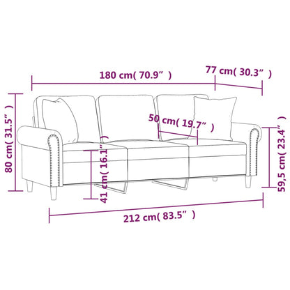 Canapé 3 places avec oreillers gris clair 180 cm velours