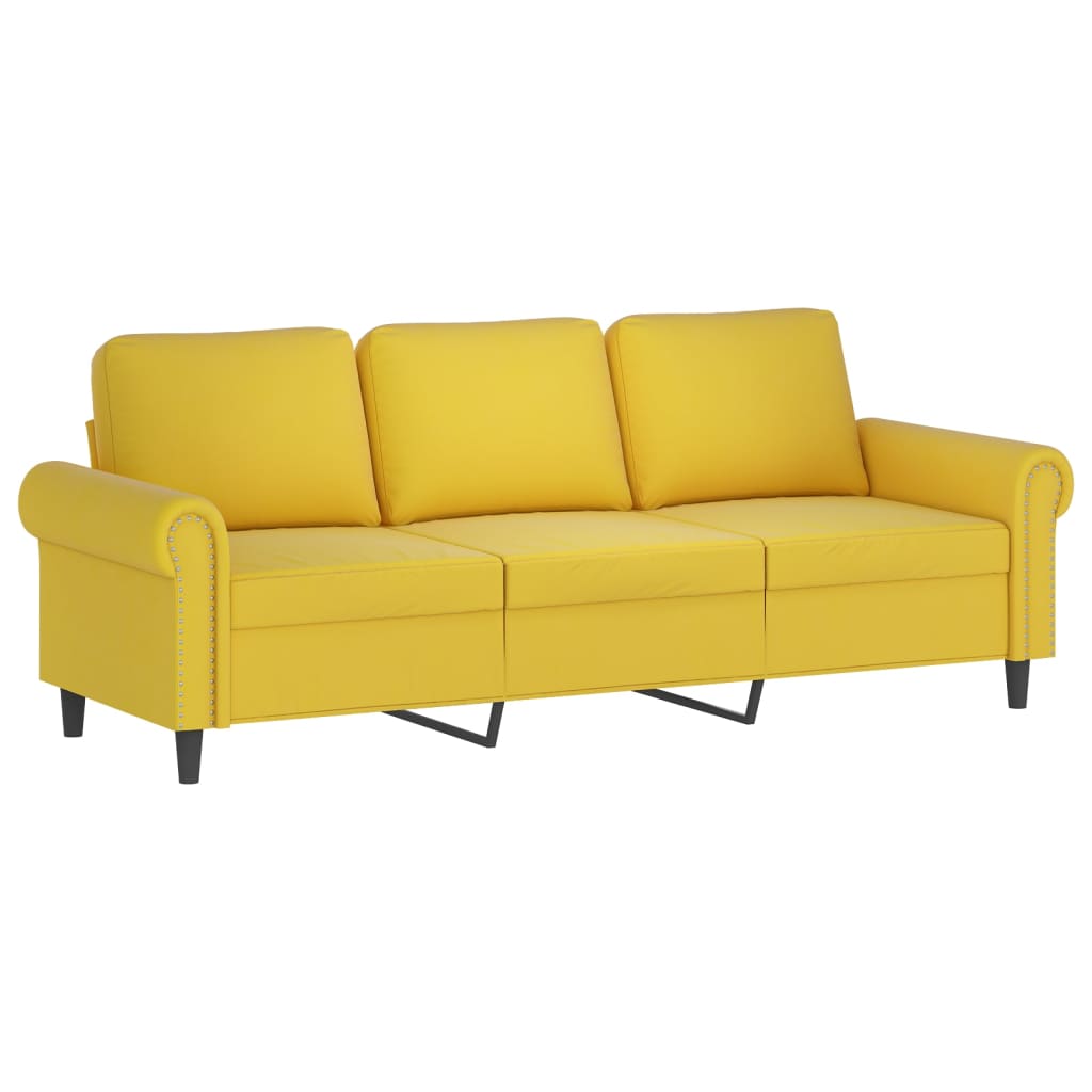 Canapé 3 places avec oreillers décoratifs jaune 180 cm velours