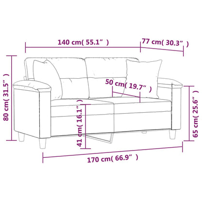 Canapé 2 places avec oreillers crème 140 cm tissu microfibre