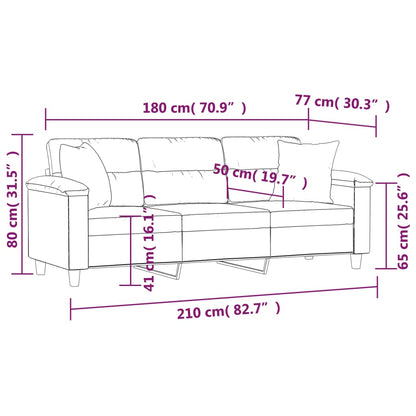 Canapé 3 places avec oreillers crème 180 cm tissu microfibre