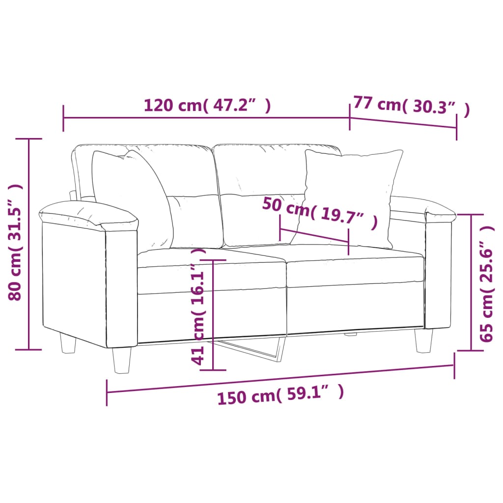 Canapé 2 places avec oreillers décoratifs noir 120cm similicuir