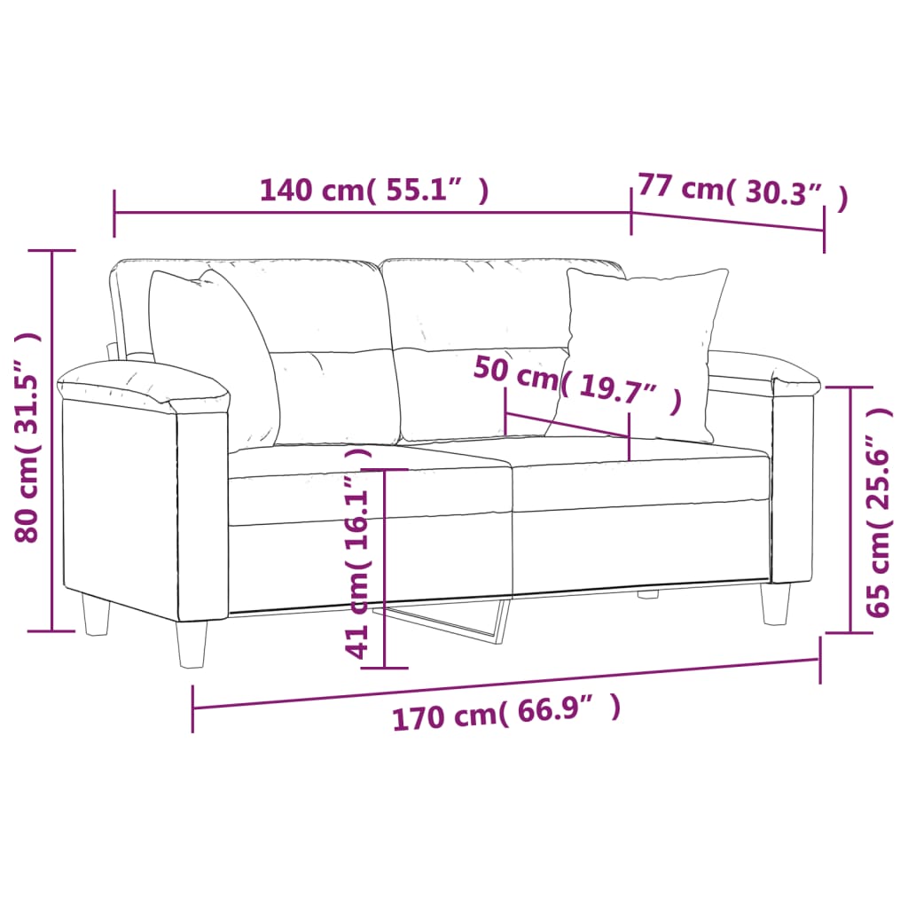 Canapé 2 places avec oreillers décoratifs gris 140cm similicuir