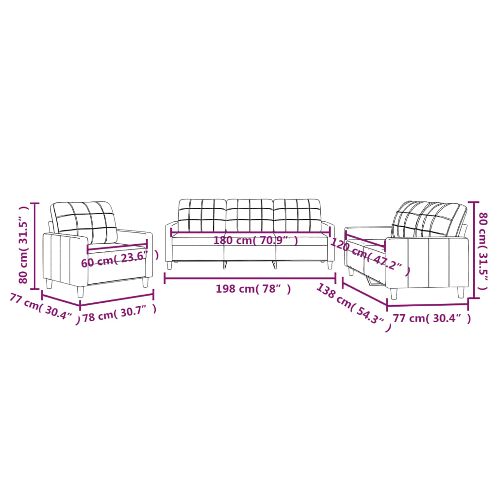 Ensemble de canapés 3 pcs avec coussins Gris clair Tissu