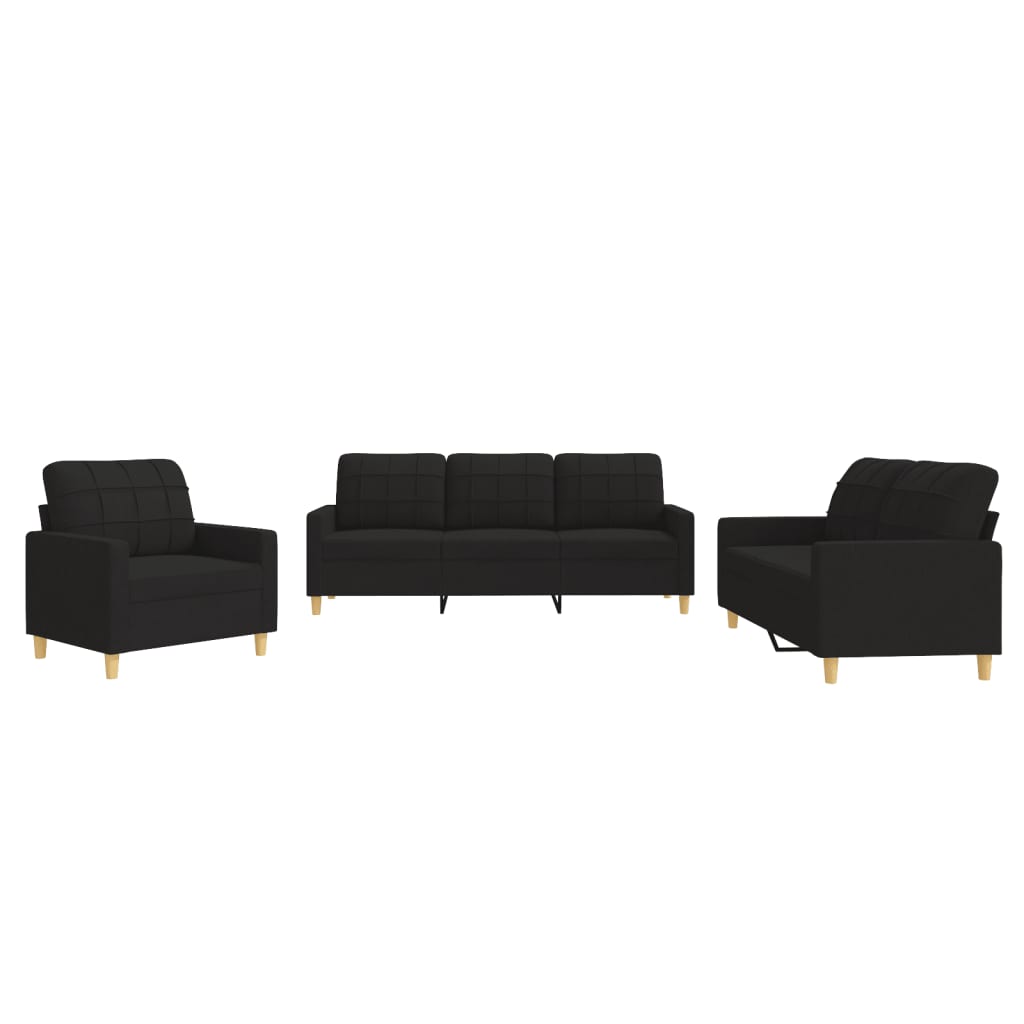 Ensemble de canapés 3 pcs avec coussins Noir Tissu