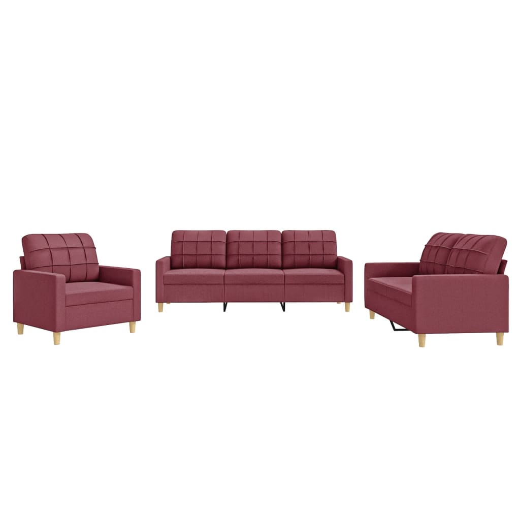 Ensemble de canapés 3 pcs avec coussins Rouge bordeaux Tissu