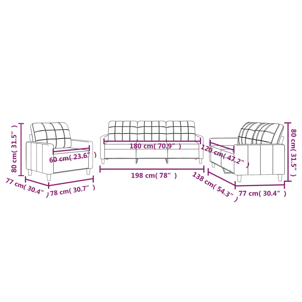 Ensemble de canapés 3 pcs avec coussins Taupe Tissu