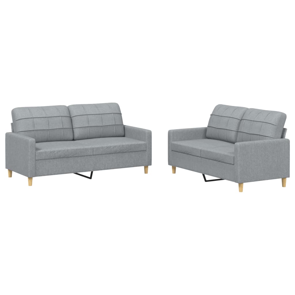 Ensemble de canapés 2 pcs avec coussins Gris clair Tissu