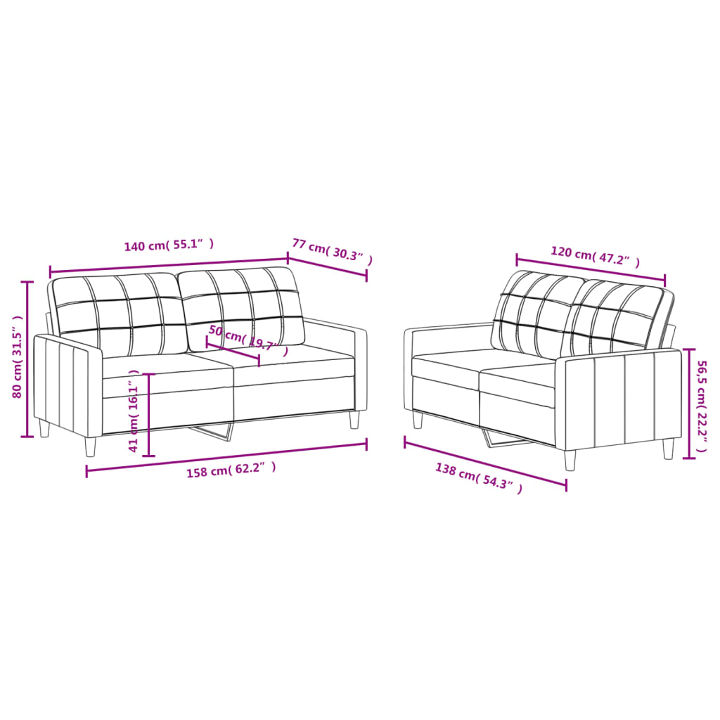 Ensemble de canapés 2 pcs avec coussins Crème Tissu