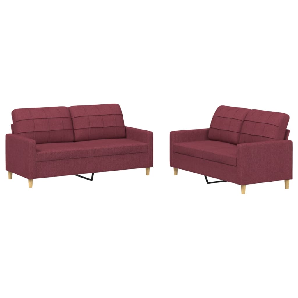 Ensemble de canapés 2 pcs avec coussins Rouge bordeaux Tissu