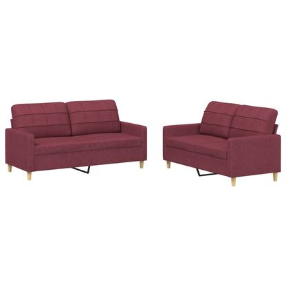 Ensemble de canapés 2 pcs avec coussins Rouge bordeaux Tissu