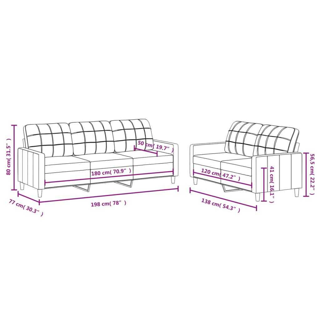 Ensemble de canapés 2 pcs avec coussins Crème Tissu