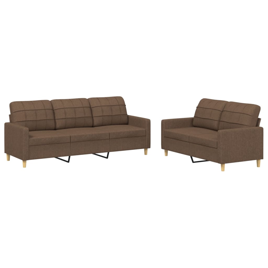 Ensemble de canapés 2 pcs avec coussins Marron Tissu