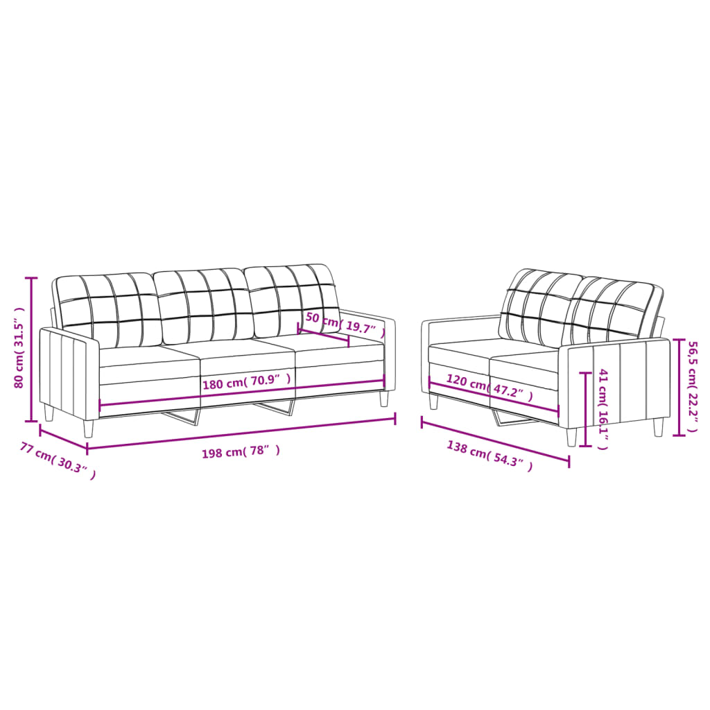 Ensemble de canapés 2 pcs avec coussins Noir Tissu