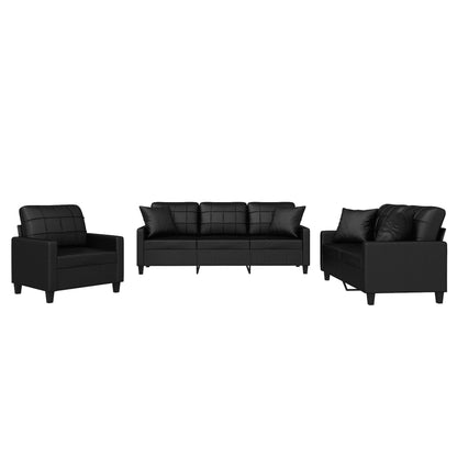 Ensemble de canapés 3 pcs avec coussins noir similicuir