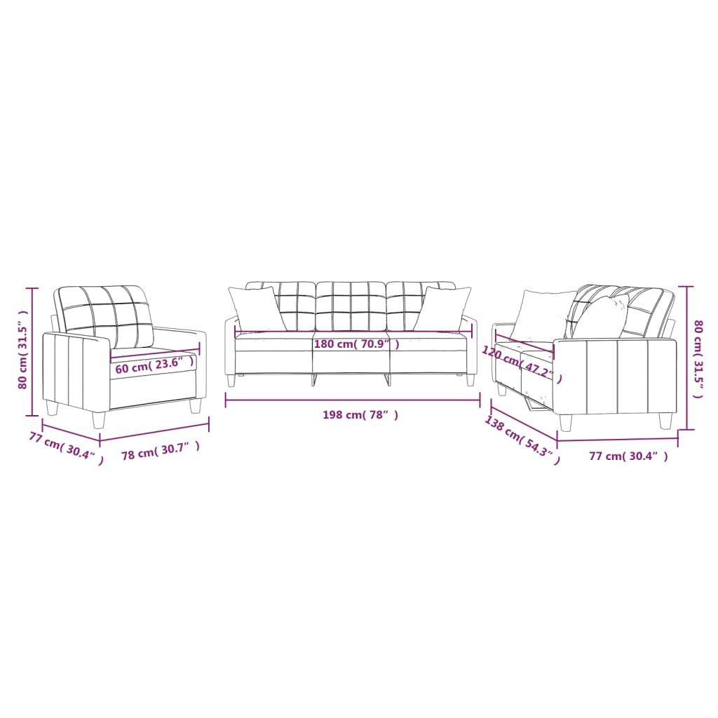 Ensemble de canapés 3 pcs avec coussins gris similicuir