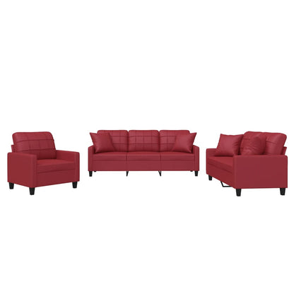 Ensemble de canapés 3 pcs et coussins rouge bordeaux similicuir