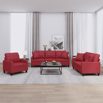 Ensemble de canapés 3 pcs et coussins rouge bordeaux similicuir