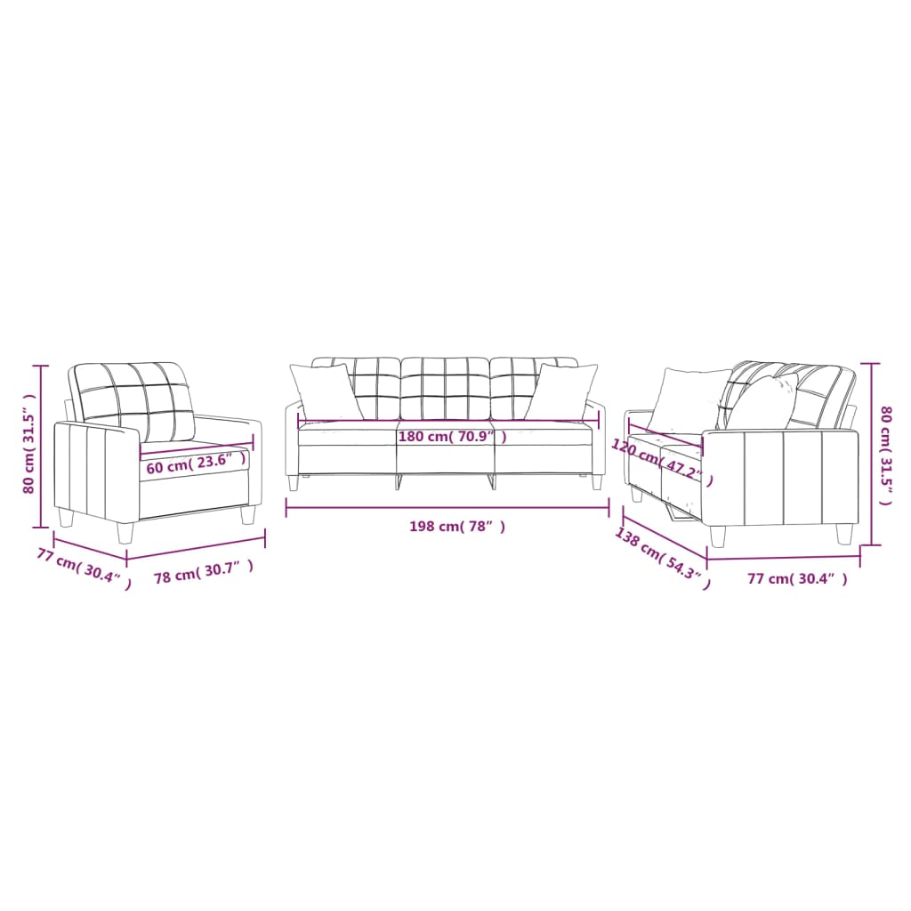 Ensemble de canapés 3 pcs avec coussins cappuccino similicuir