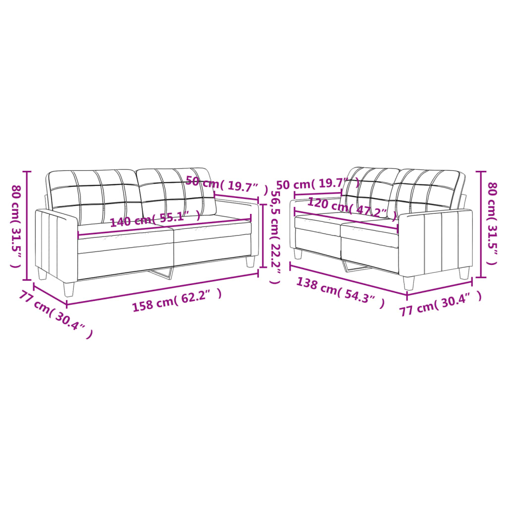 Ensemble de canapés 2 pcs avec coussins Crème Similicuir