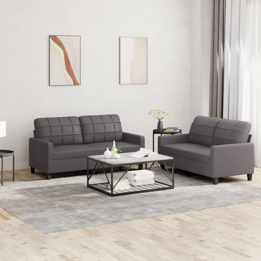 Ensemble de canapés 2 pcs avec coussins Gris Similicuir