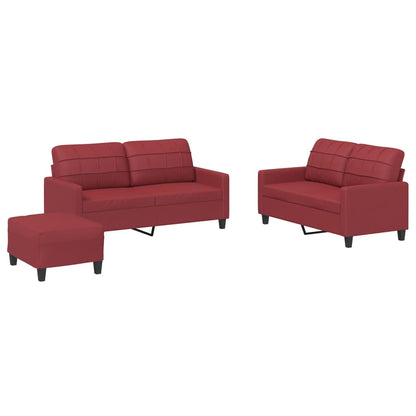 Ensemble de canapés 3 pcs et coussins Rouge bordeaux Similicuir