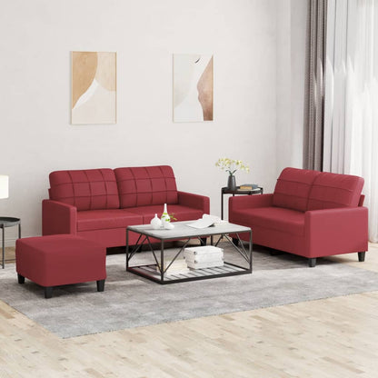 Ensemble de canapés 3 pcs et coussins Rouge bordeaux Similicuir