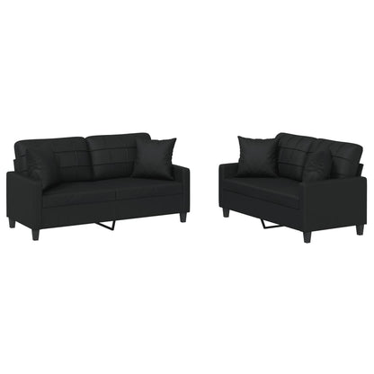 Ensemble de canapés 2 pcs avec coussins noir similicuir