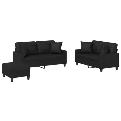 Ensemble de canapés 3 pcs avec coussins noir similicuir