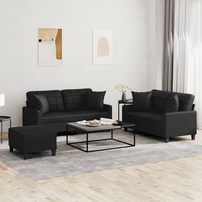 Ensemble de canapés 3 pcs avec coussins noir similicuir