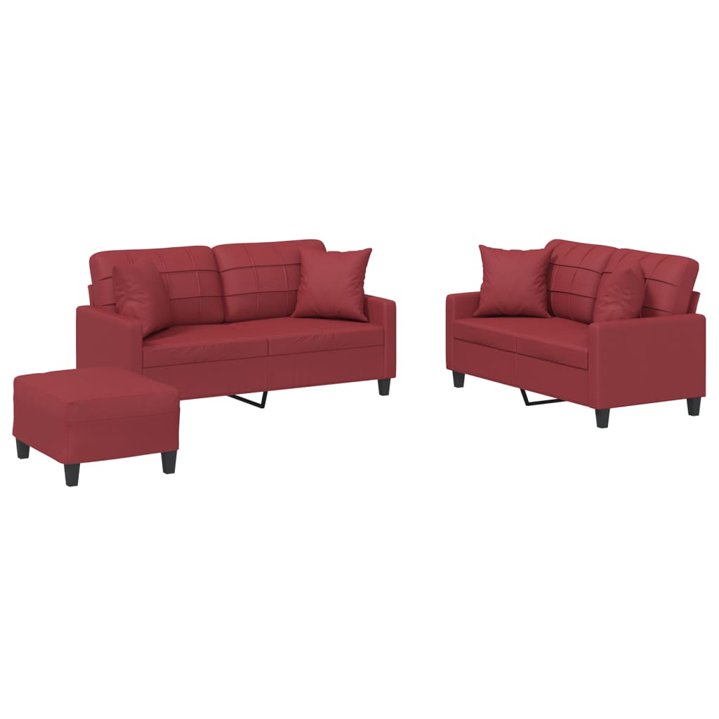 Ensemble de canapés 3 pcs et coussins rouge bordeaux similicuir