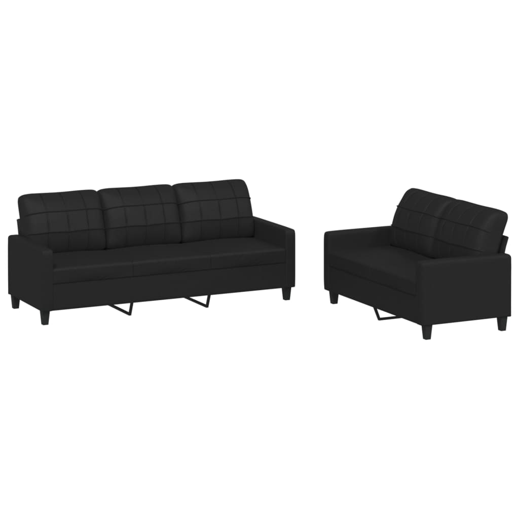 Ensemble de canapés 2 pcs avec coussins Noir Similicuir