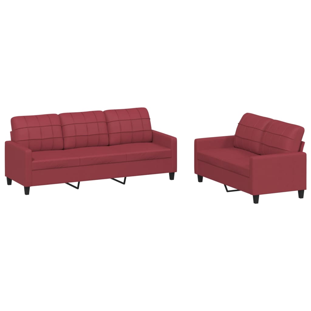 Ensemble de canapés 2 pcs et coussins Rouge bordeaux Similicuir