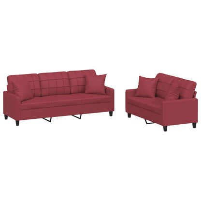 Ensemble de canapés 2 pcs et coussins rouge bordeaux similicuir