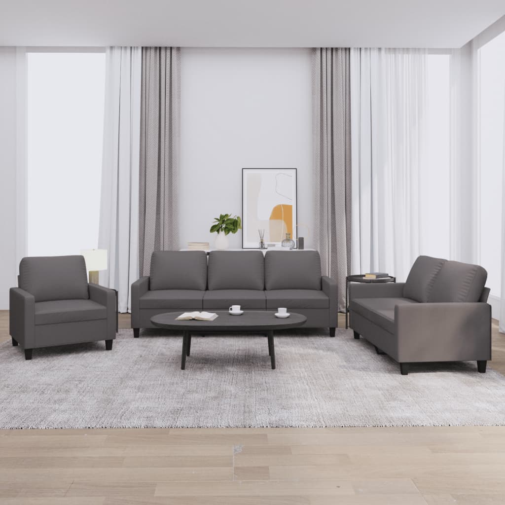 Ensemble de canapés 3 pcs avec coussins Gris Similicuir