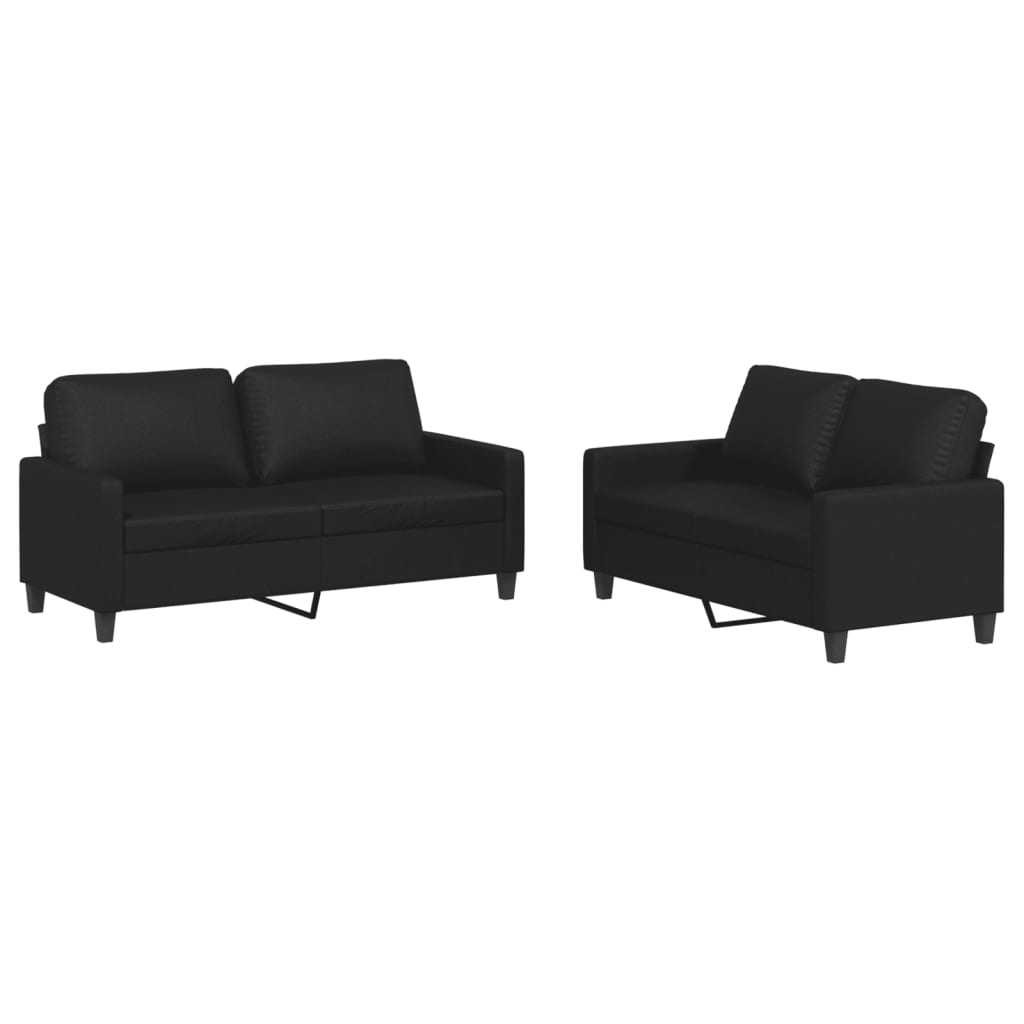 Ensemble de canapés 2 pcs avec coussins Noir Similicuir